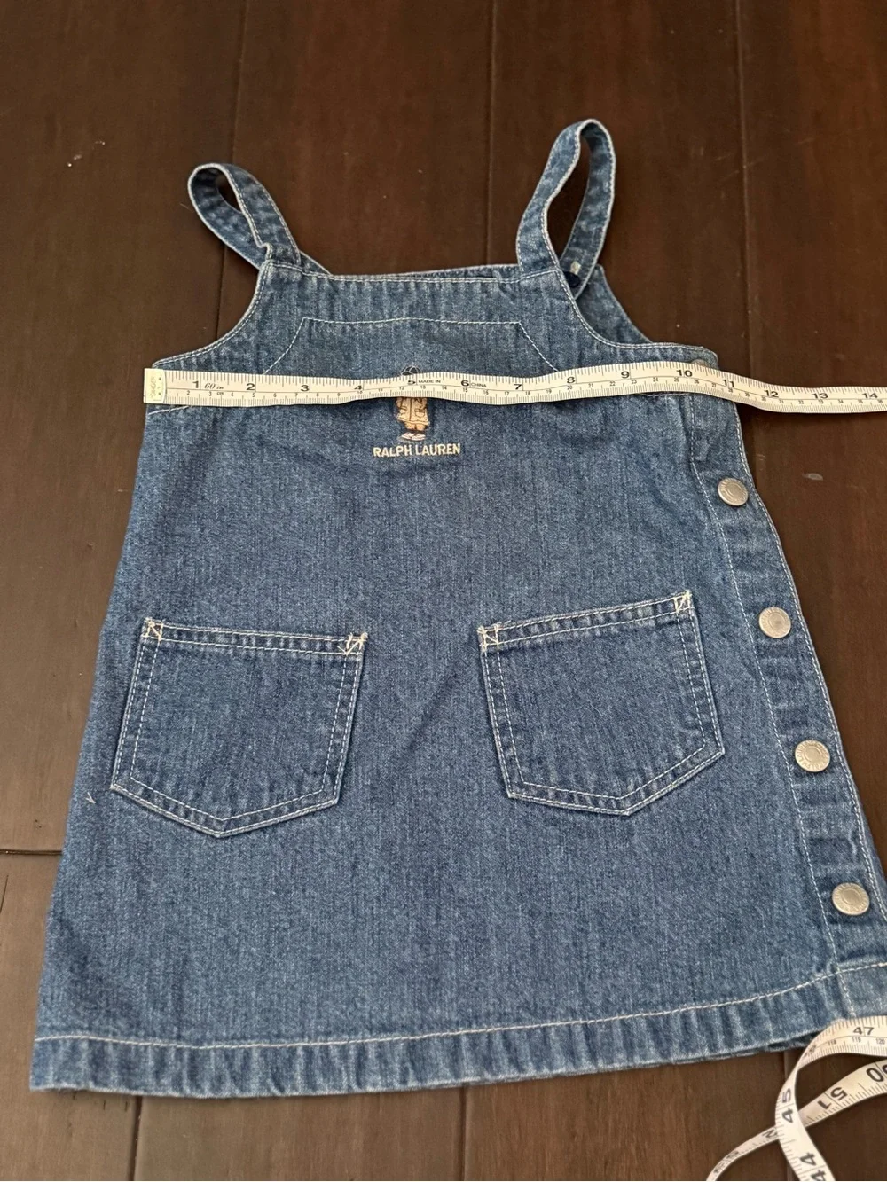 Vintage Ralph Lauren Denim Overall Dress with Embroidered Polo Bear & Pockets